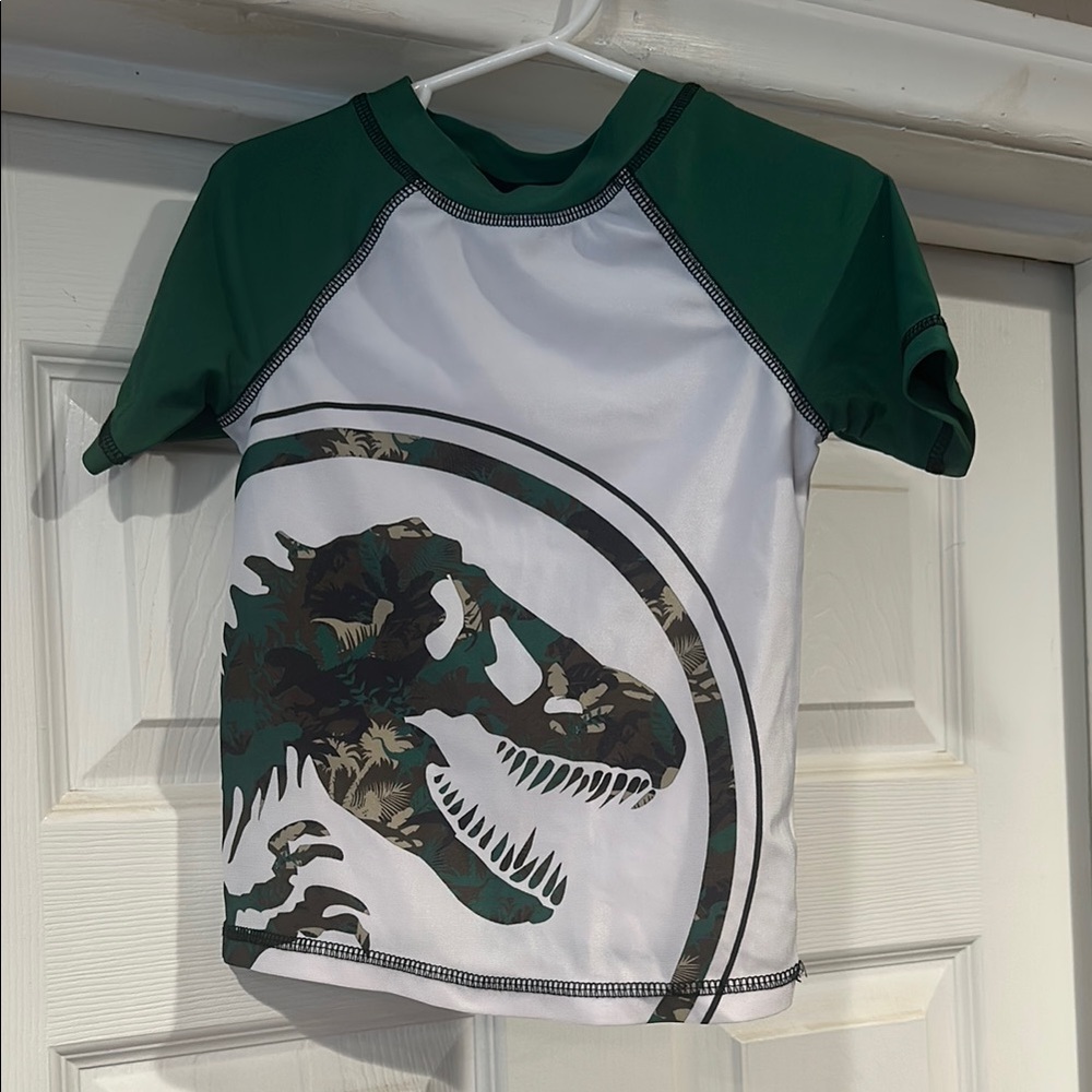 Green and White Dinosaur Rashguard Swim Shirt